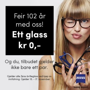 Ett Zeiss brilleglass kr 0,- ved kjøp av innfatning